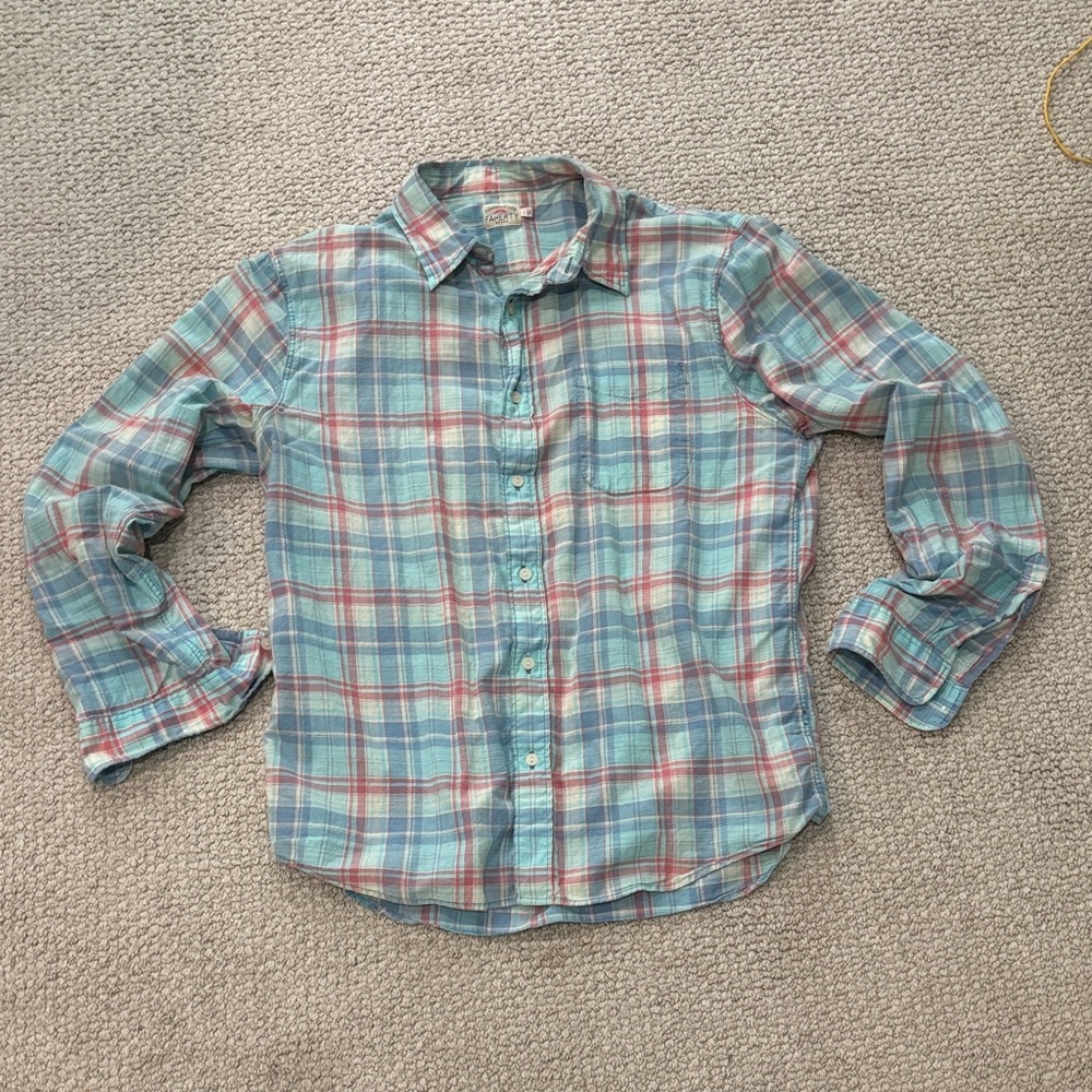 Faherty Mens Large Plaid Shirt in Blue and Red